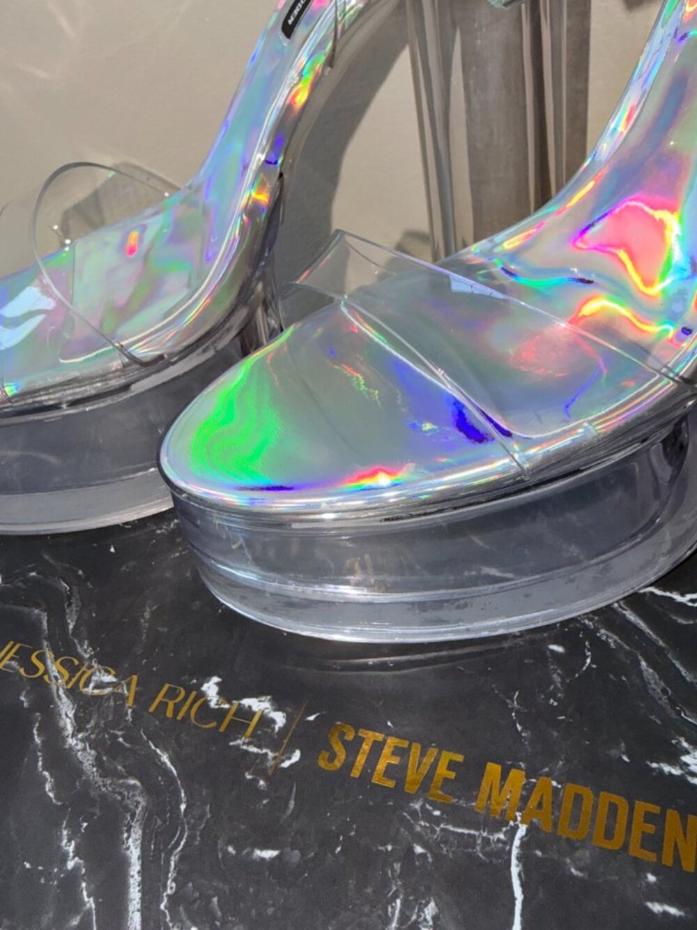 NEW Steve Madden x Jessica Rich Holographic Clear Platform Heels- US 7 - Picture 5 of 10